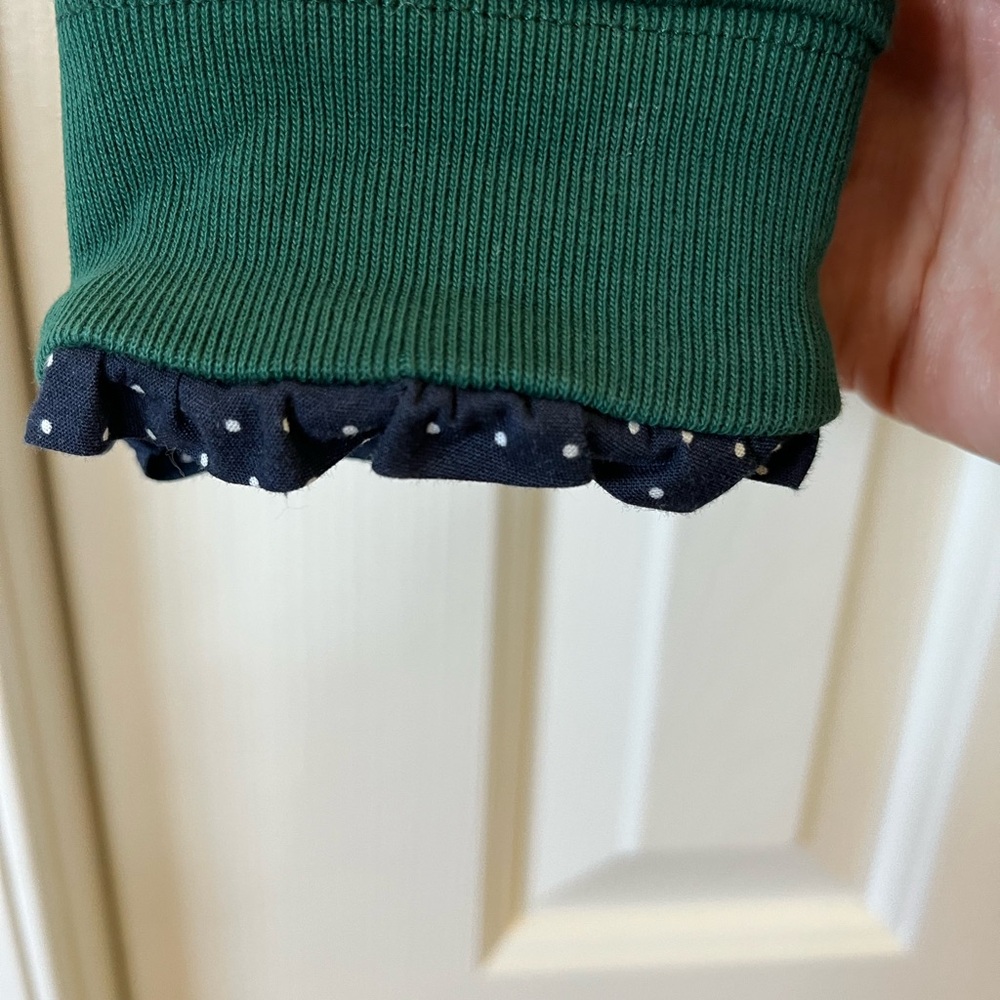 J. Crew Hunter green size S sweatshirt with navy/white polkadot trim - Picture 4 of 9
